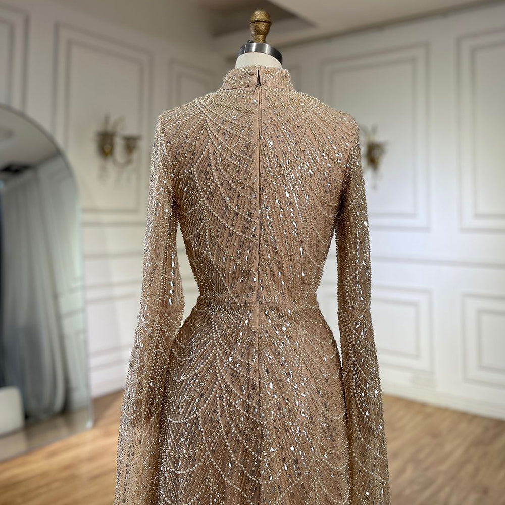 Luxury Dubai Muslim Sage Green Pearls Evening Dress With Cape Plus Size LA72591 SERENE HILL Luxury Dubai Muslim Sage Green Pearls Evening Dress With Cape Plus Size LA72591 SERENE HILL