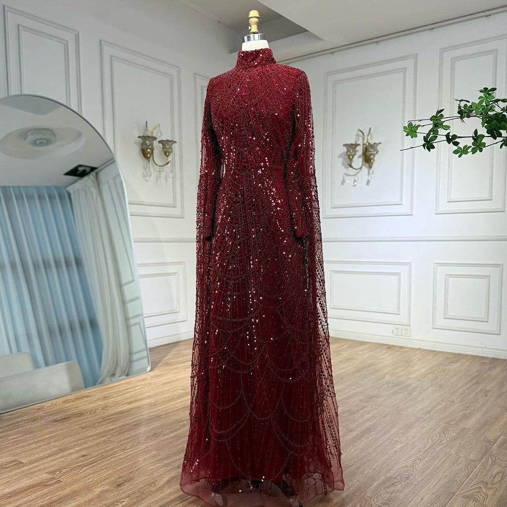 Luxury Dubai Muslim Sage Green Pearls Evening Dress With Cape Plus Size LA72591 SERENE HILL Luxury Dubai Muslim Sage Green Pearls Evening Dress With Cape Plus Size LA72591 SERENE HILL