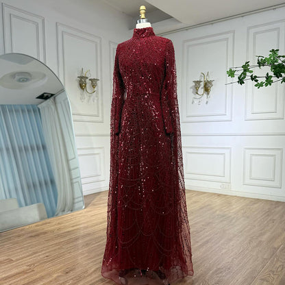 Luxury Dubai  Muslim Sage Green Pearls  Evening  Dress With Cape Plus Size LA72591