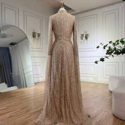 Luxury Dubai  Muslim Sage Green Pearls  Evening  Dress With Cape Plus Size LA72591