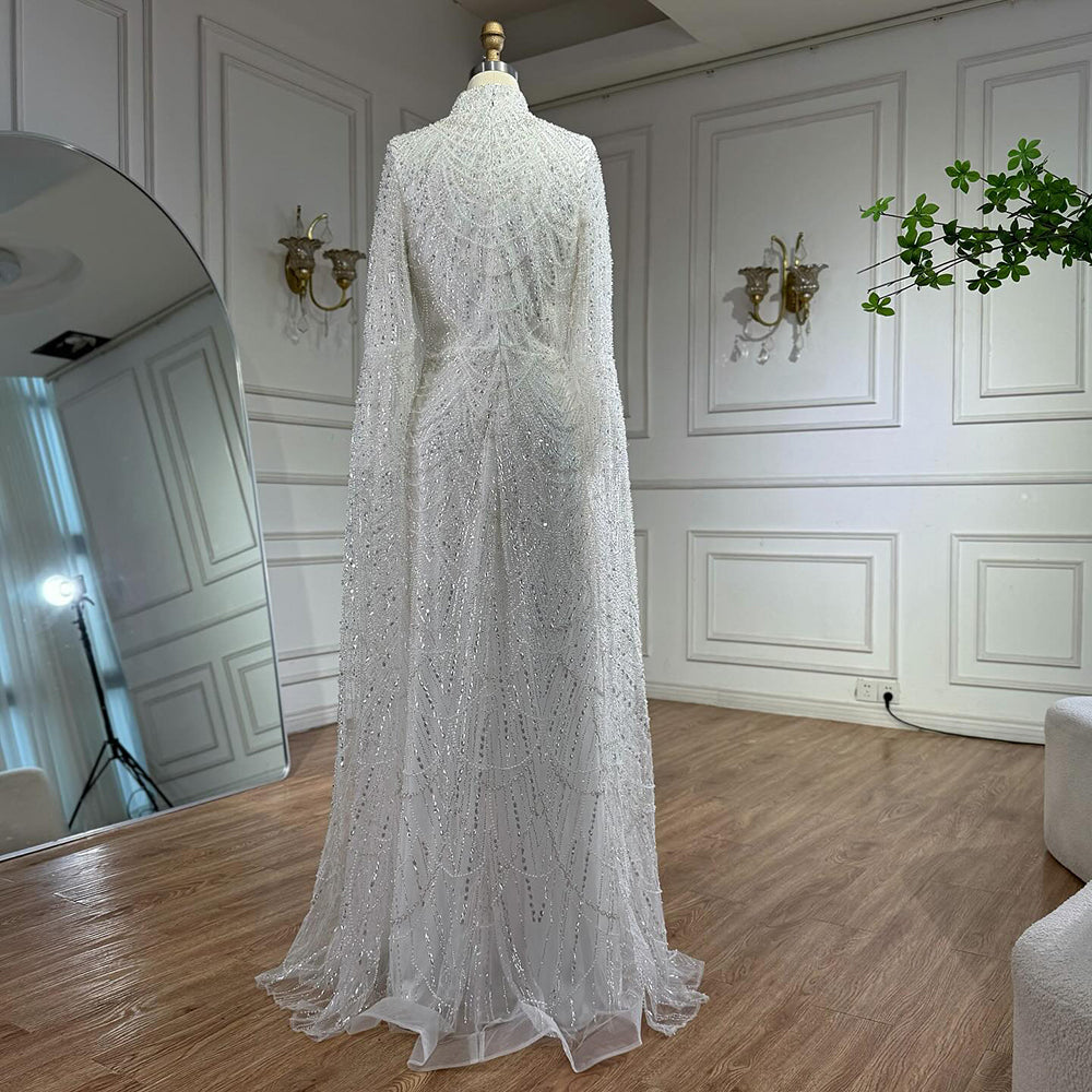 Luxury Dubai  Muslim Sage Green Pearls  Evening  Dress With Cape Plus Size LA72591