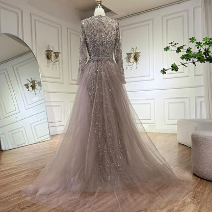 Luxury Dubai Turquoise Beaded Evening Dress with Tulle LA72601