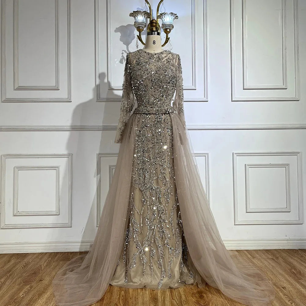 Luxury Dubai Turquoise Beaded Evening Dress with Tulle LA72601 - SERENE HILL