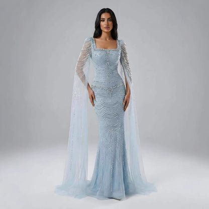 Luxury Beaded Caramel Evening Dress with Cape Sleeve LA72604