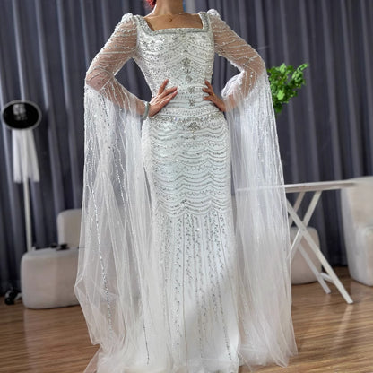 Luxury Beaded Caramel Evening Dress with Cape Sleeve LA72604