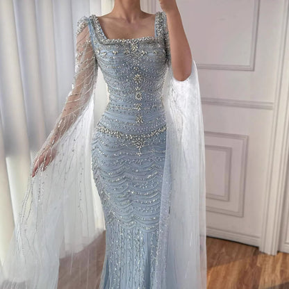 Luxury Beaded Caramel Evening Dress with Cape Sleeve LA72604