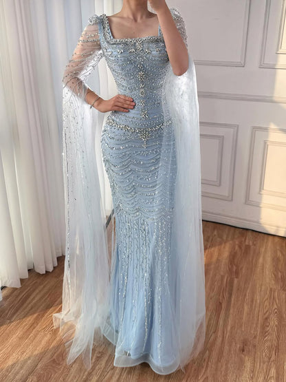 Luxury Beaded Caramel Evening Dress with Cape Sleeve LA72604