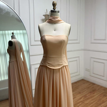 Luxury Turquoise A Line Evening Dress with Cape LA73012 - SERENE HILL