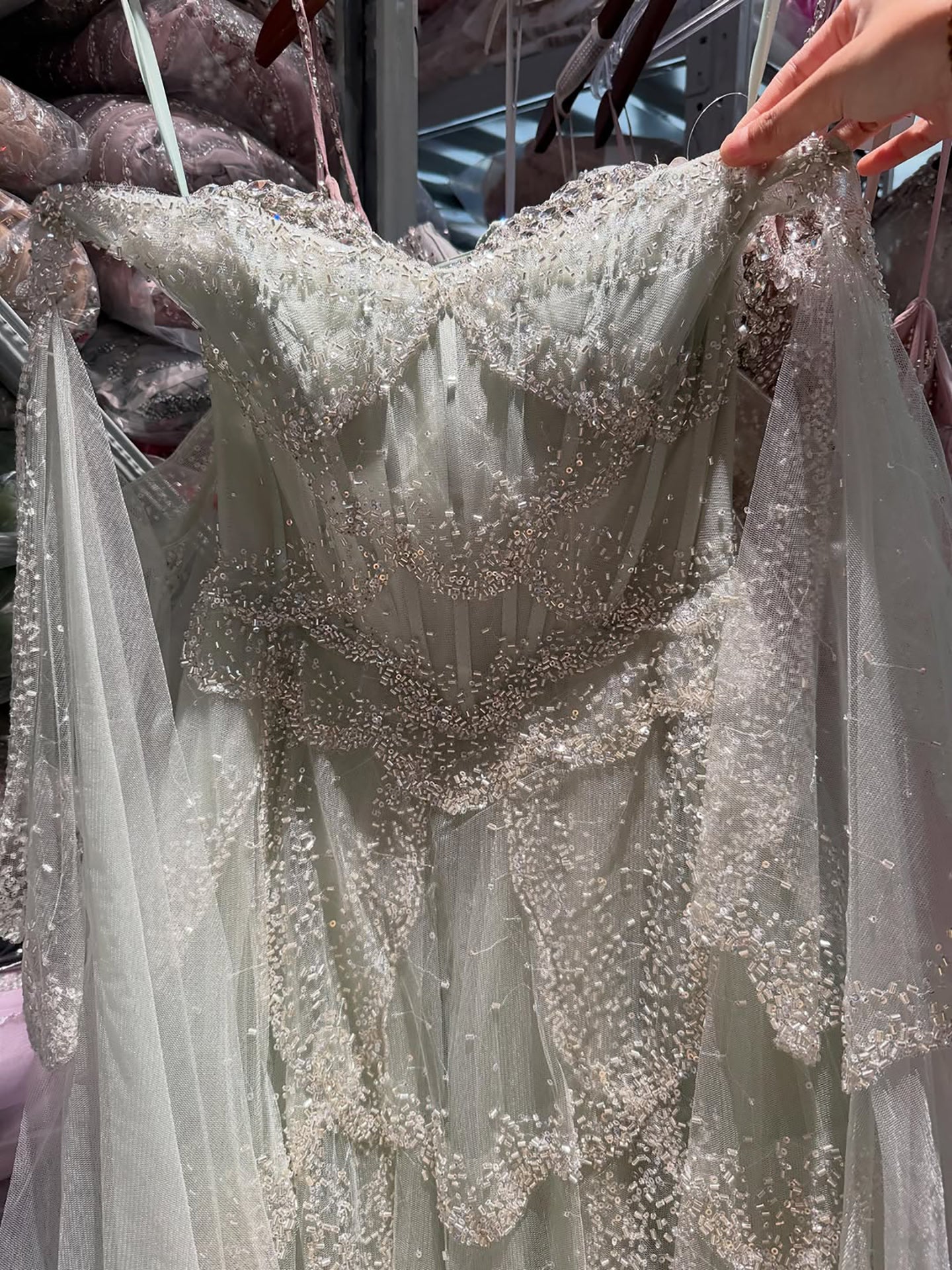 Luxury Arabic Sage Green Beaded A-Line Evening Dress with Cape LA72605A SERENE HILL