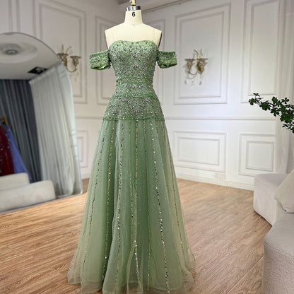 Luxury Caramel Off The Shoulder A-Line Beaded Evening Dress LA72709