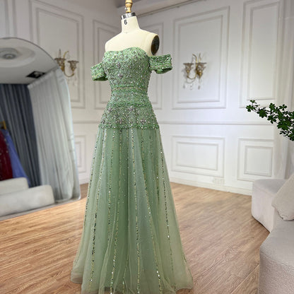 Luxury Caramel Off The Shoulder A-Line Beaded Evening Dress LA72709