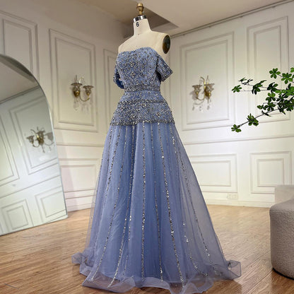 Luxury Caramel Off The Shoulder A-Line Beaded Evening Dress LA72709