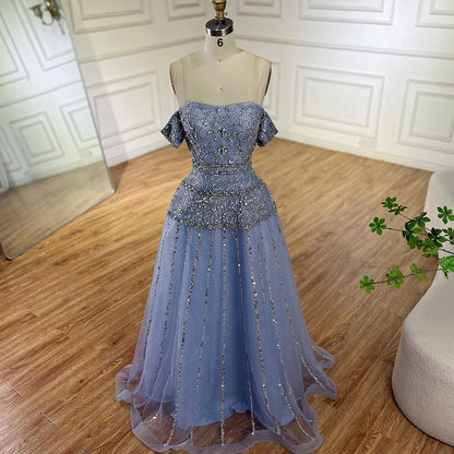 Luxury Caramel Off The Shoulder A-Line Beaded Evening Dress LA72709