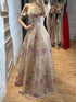 Luxury Nude Pink Off The Shoulder Floral Beaded A Line Dress LA72709A SERENE HILL