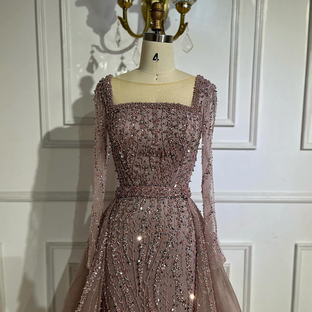 Modest Green Mermaid Evening Dress with Overskirt LA72710 - SERENE  HILL