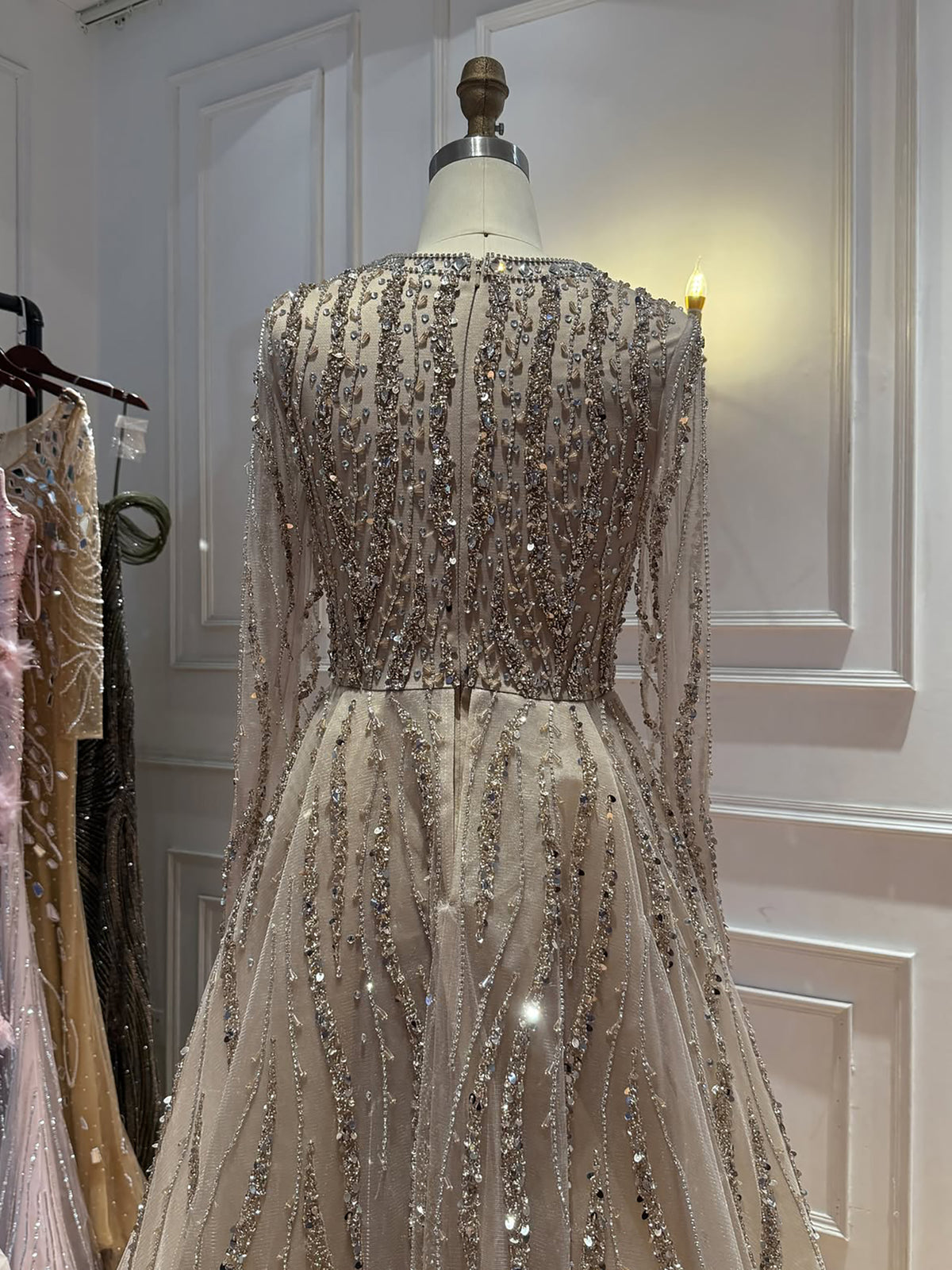 Luxury Caramel Beaded Long Sleeve Mermaid Dress With Overskirt LA72710B