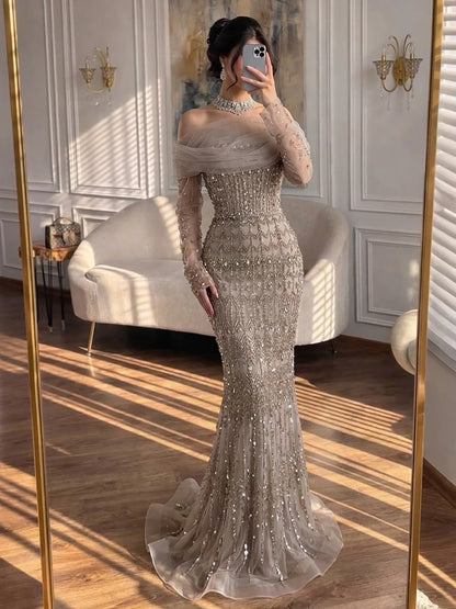 Dubai Mermaid Evening Dress – Luxury Modest Arabic Formal Gown  LA72714