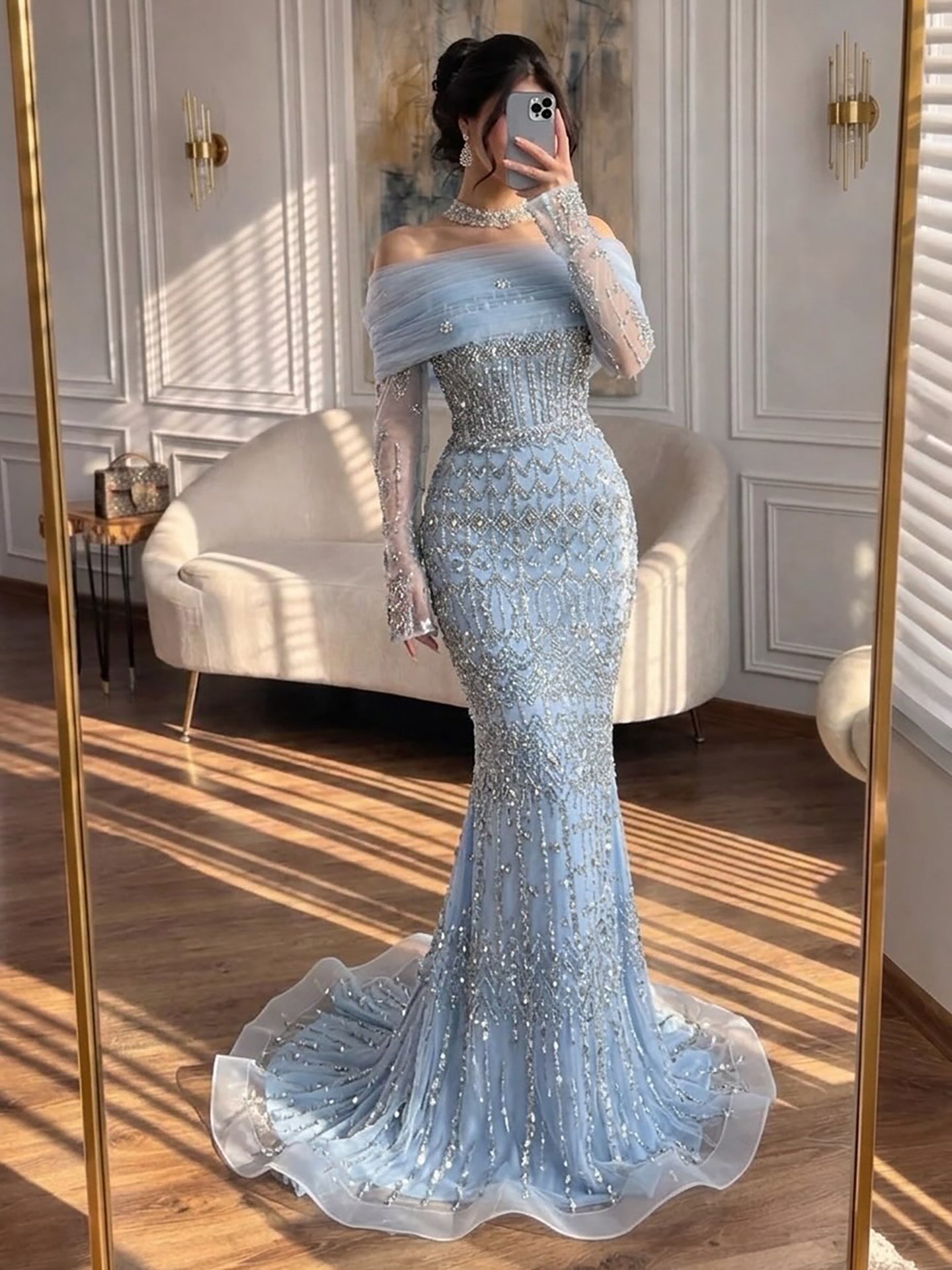 Dubai Mermaid Evening Dress – Luxury Modest Arabic Formal Gown  LA72714