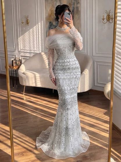 Dubai Mermaid Evening Dress – Luxury Modest Arabic Formal Gown  LA72714