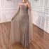 Luxury Arabic Blue Beaded Mermaid Evening Dress with Long Cape Sleeves LA72714AA - SERENE  HILL