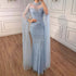 Luxury Arabic Blue Beaded Mermaid Evening Dress with Long Cape Sleeves LA72714AA - SERENE  HILL
