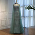 Luxury Turquoise Beaded Evening Dress with Detachable Cape LA72714B - SERENE  HILL