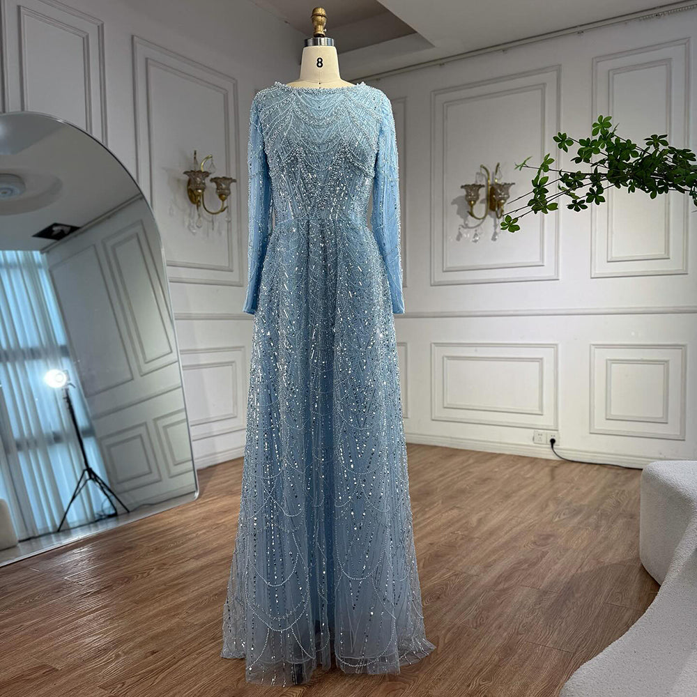 Luxury Olive Green Beaded A-Line Modest Evening Dress Plus Size LA72738B - SERENE  HILL