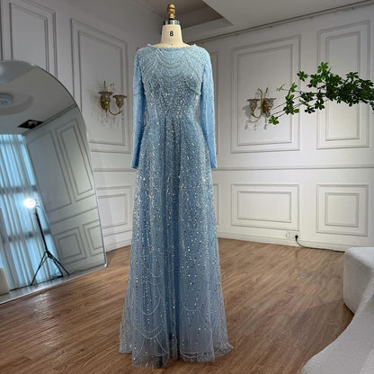 Luxury Olive Green Beaded A-Line Modest Evening Dress Plus Size LA72738B - SERENE  HILL