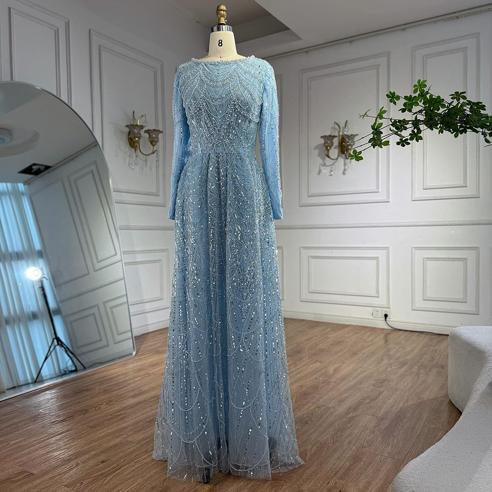 navy blue dress for baby girl High Neck Beaded Lace A-Line Modest Wedding Dress main image 0