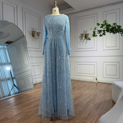 Luxury Olive Green Beaded A-Line Modest Evening Dress Plus Size LA72738B - SERENE  HILL