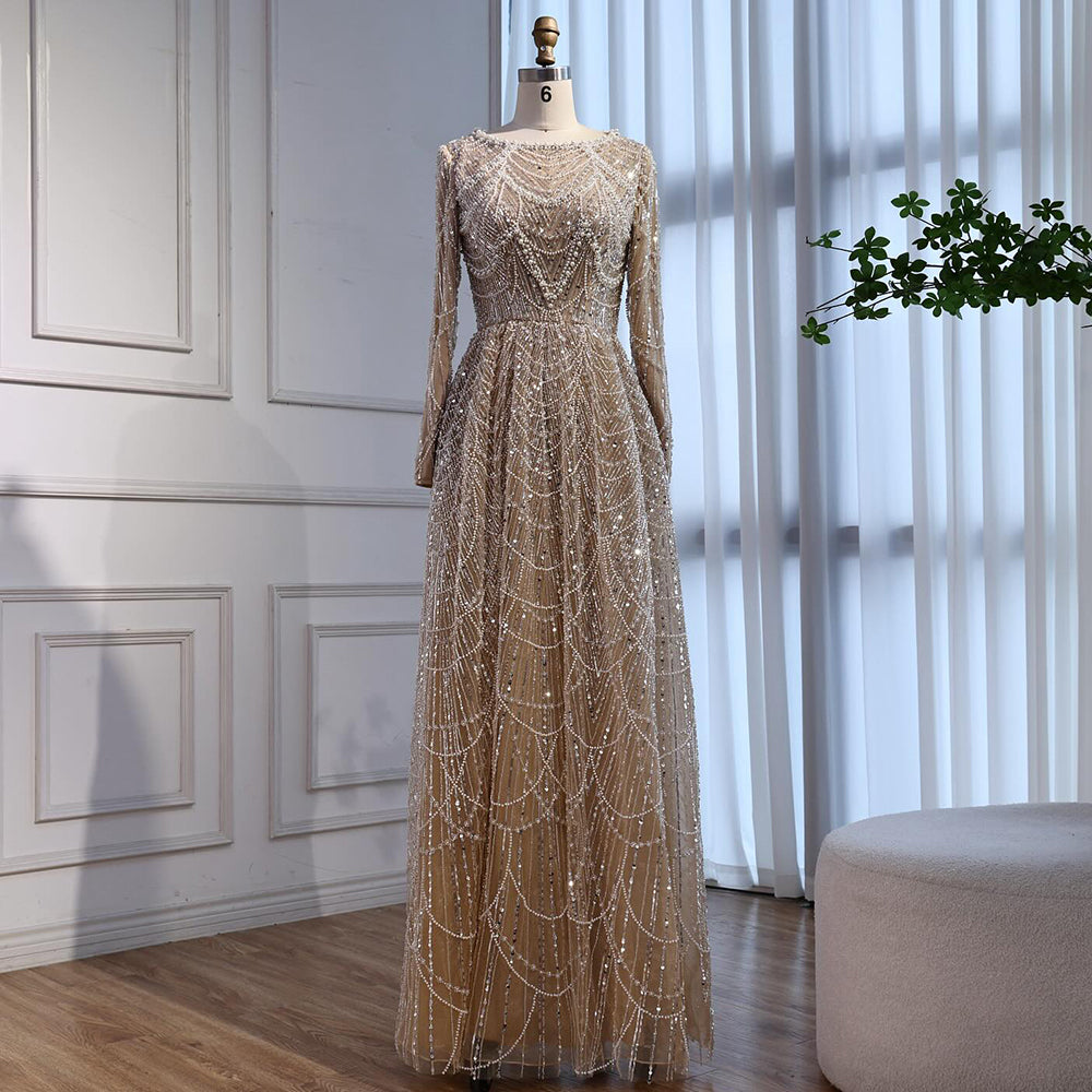 Luxury Olive Green Beaded A-Line Modest Evening Dress Plus Size LA72738B - SERENE  HILL