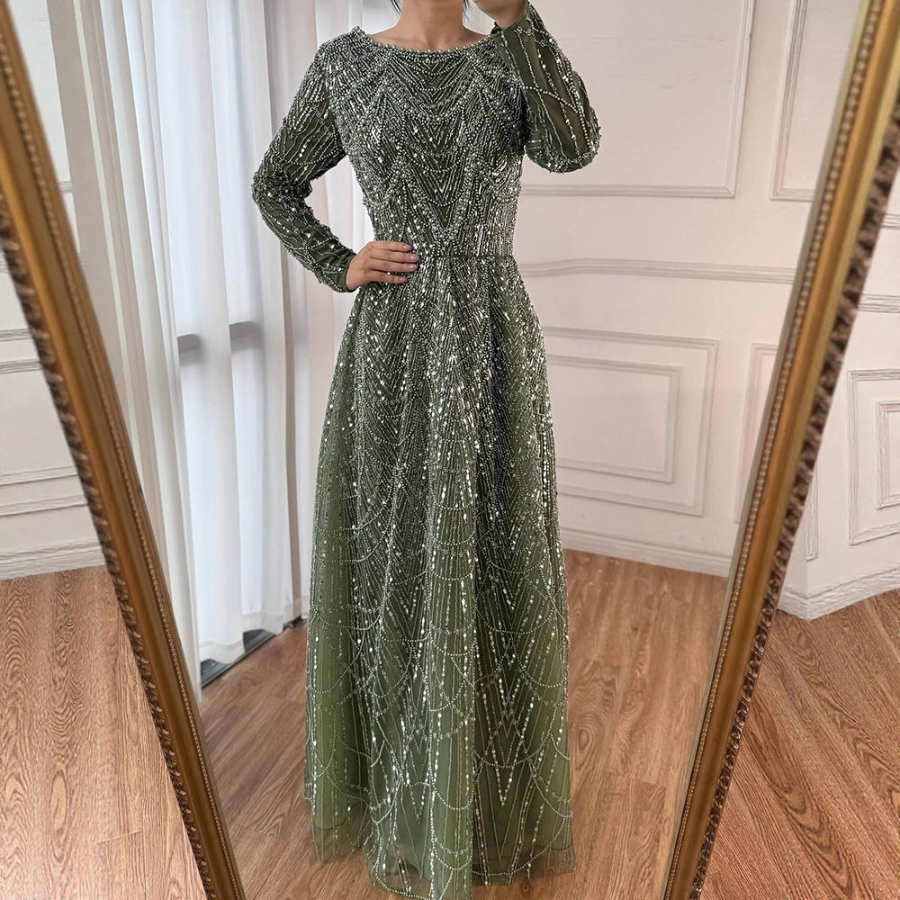 strapless open back dress Luxury Olive Green Beaded A-Line Modest Evening Dress Plus Size LA72738B –  SERENE HILL