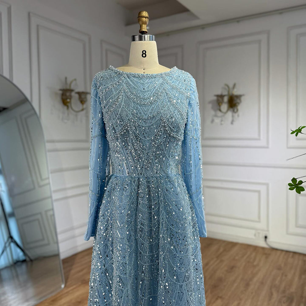 Luxury Olive Green Beaded A-Line Modest Evening Dress Plus Size LA72738B - SERENE  HILL