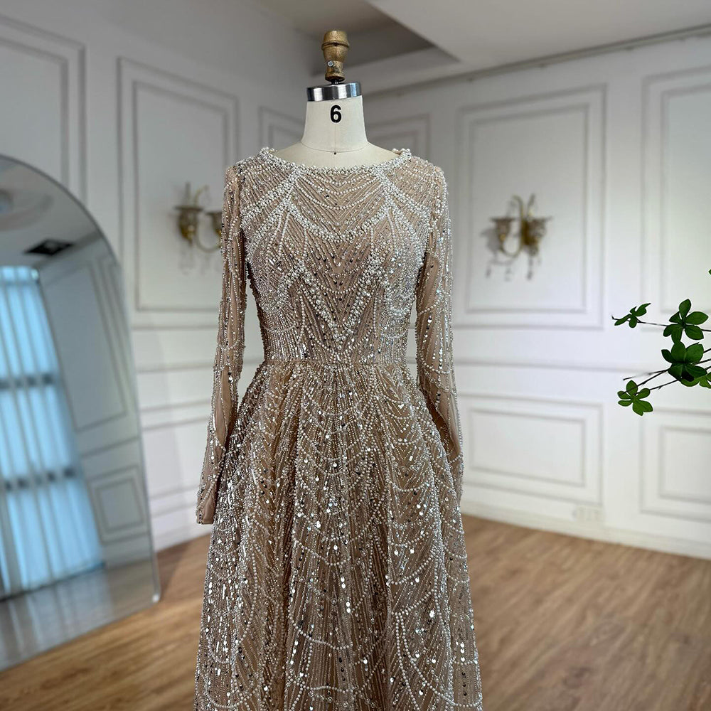 Luxury Olive Green Beaded A-Line Modest Evening Dress Plus Size LA72738B - SERENE  HILL