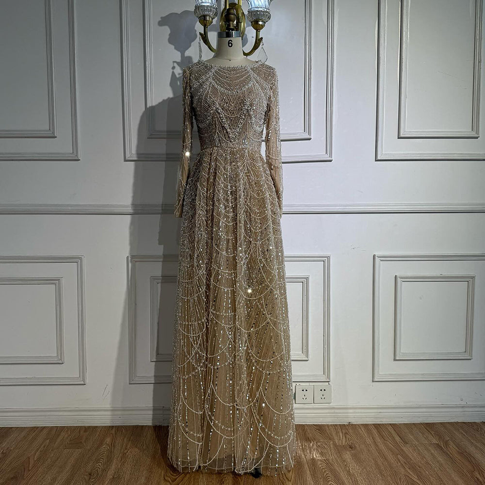 Luxury Olive Green Beaded A-Line Modest Evening Dress Plus Size LA72738B - SERENE  HILL