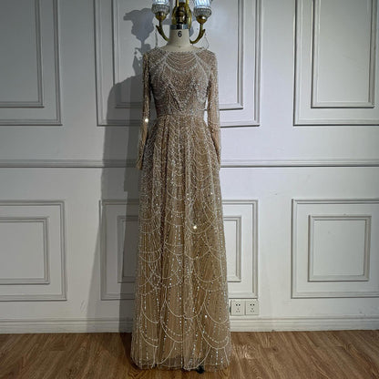 Luxury Olive Green Beaded A-Line Modest Evening Dress Plus Size LA72738B - SERENE  HILL