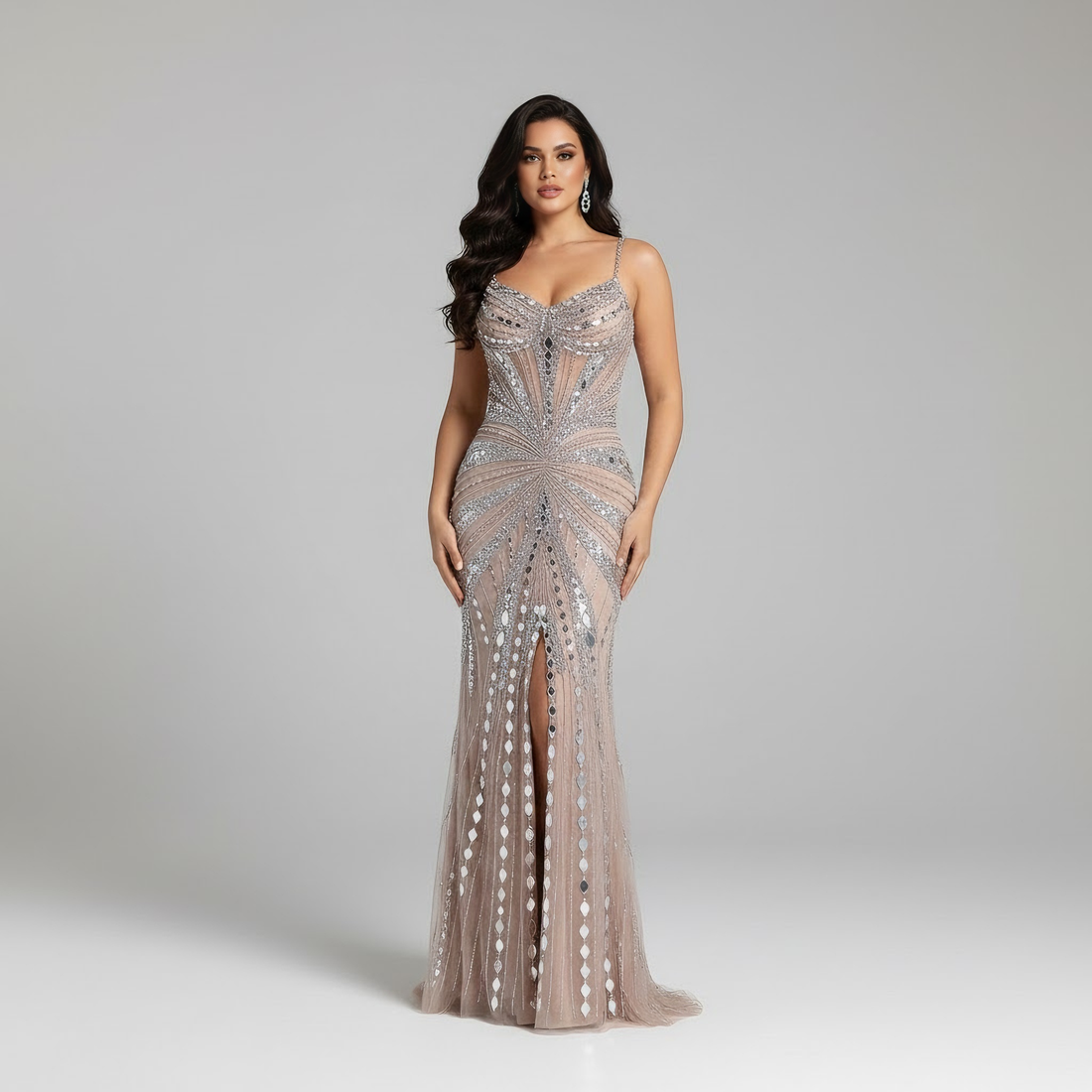 Luxury Nude Corset Beaded Mermaid Prom Dress LA72803A - SERENE HILL