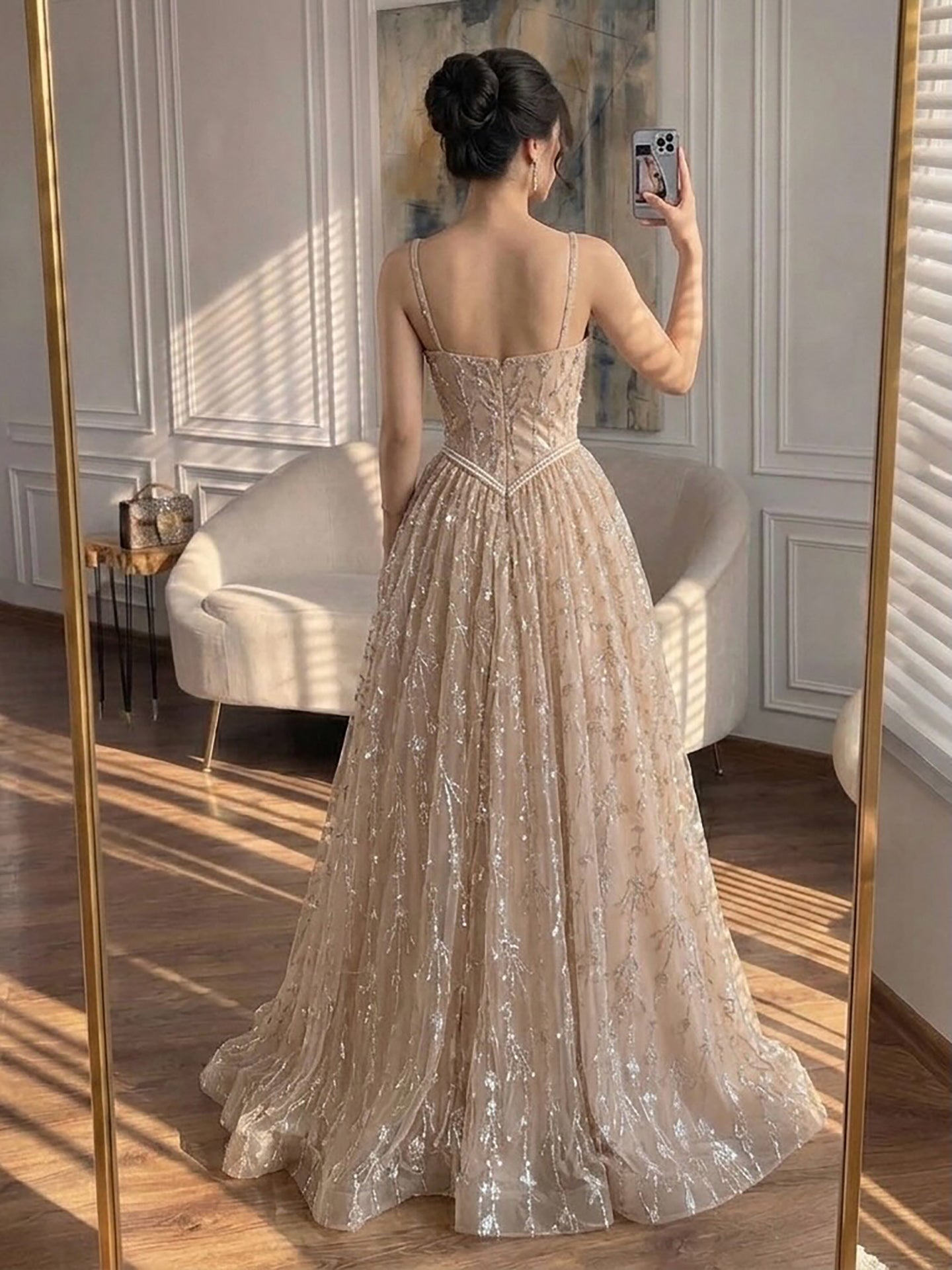 Luxury Sage Green Beaded A-Line Spaghetti Strap Evening Dress LA72805 SERENE HILL