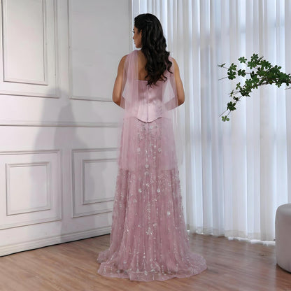 Luxury Sage Green and Pink Arabic   Beaded Evening Dress LA72805D - SERENE  HILL