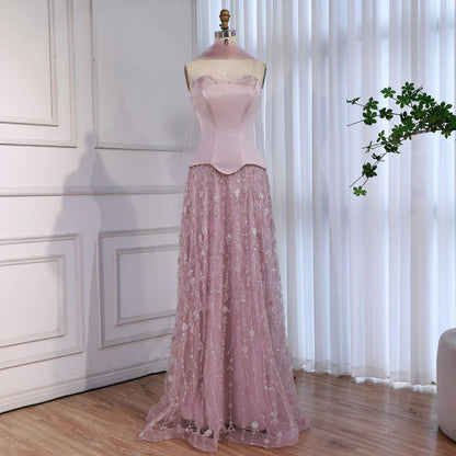 Luxury Sage Green and Pink Arabic   Beaded Evening Dress LA72805D - SERENE  HILL