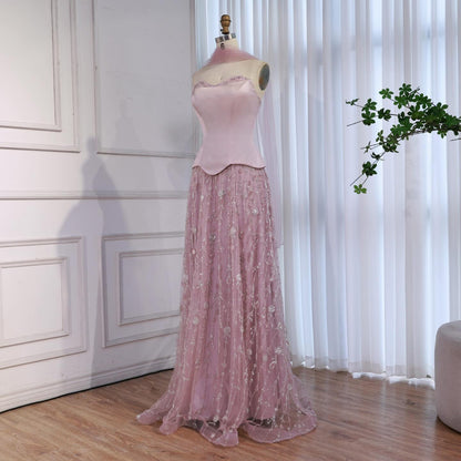 Luxury Sage Green and Pink Arabic   Beaded Evening Dress LA72805D - SERENE  HILL