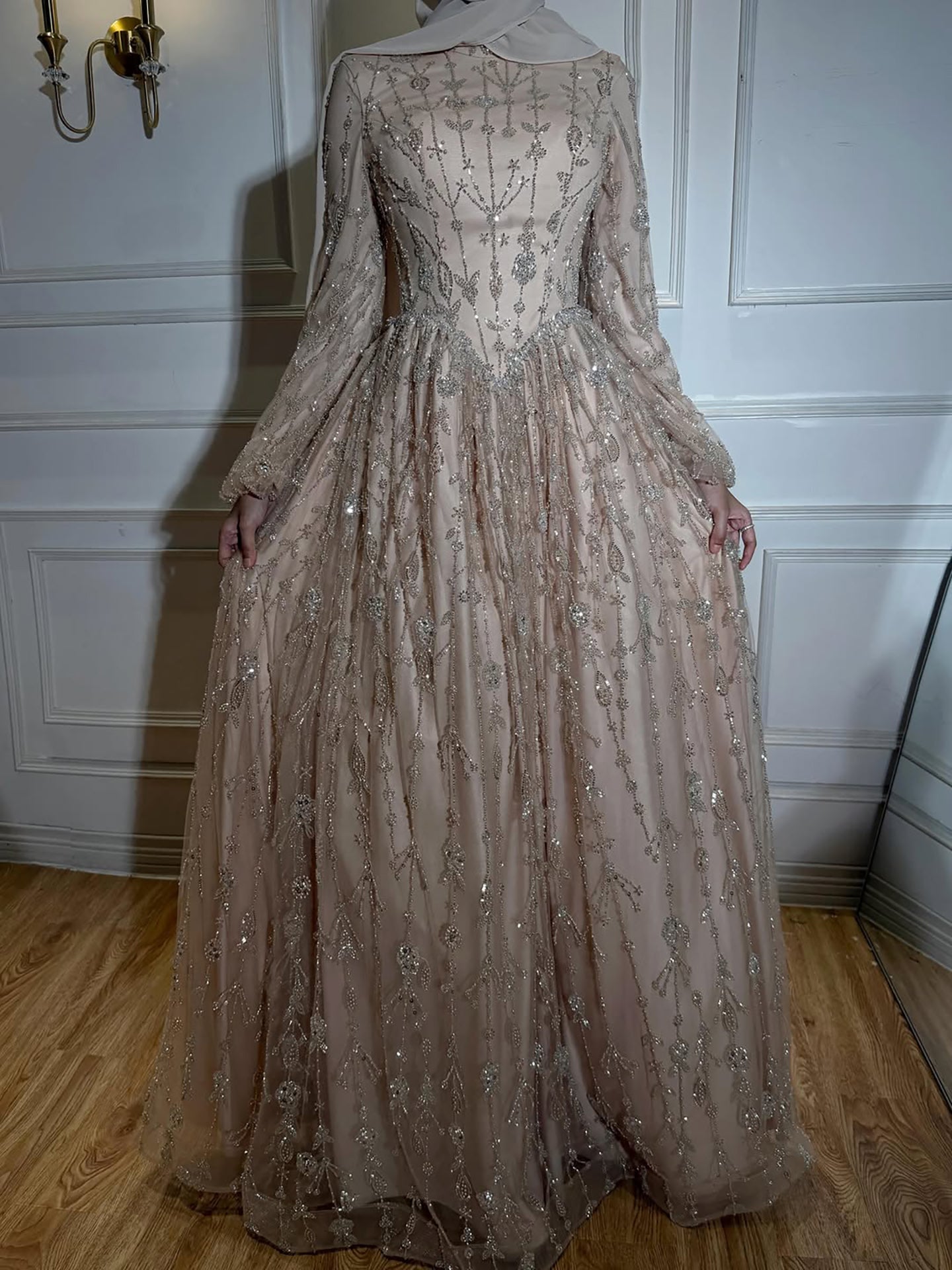 Luxury Sage Green Muslim Long Sleeve A-Line Evening Dress LA72805E SERENE HILL