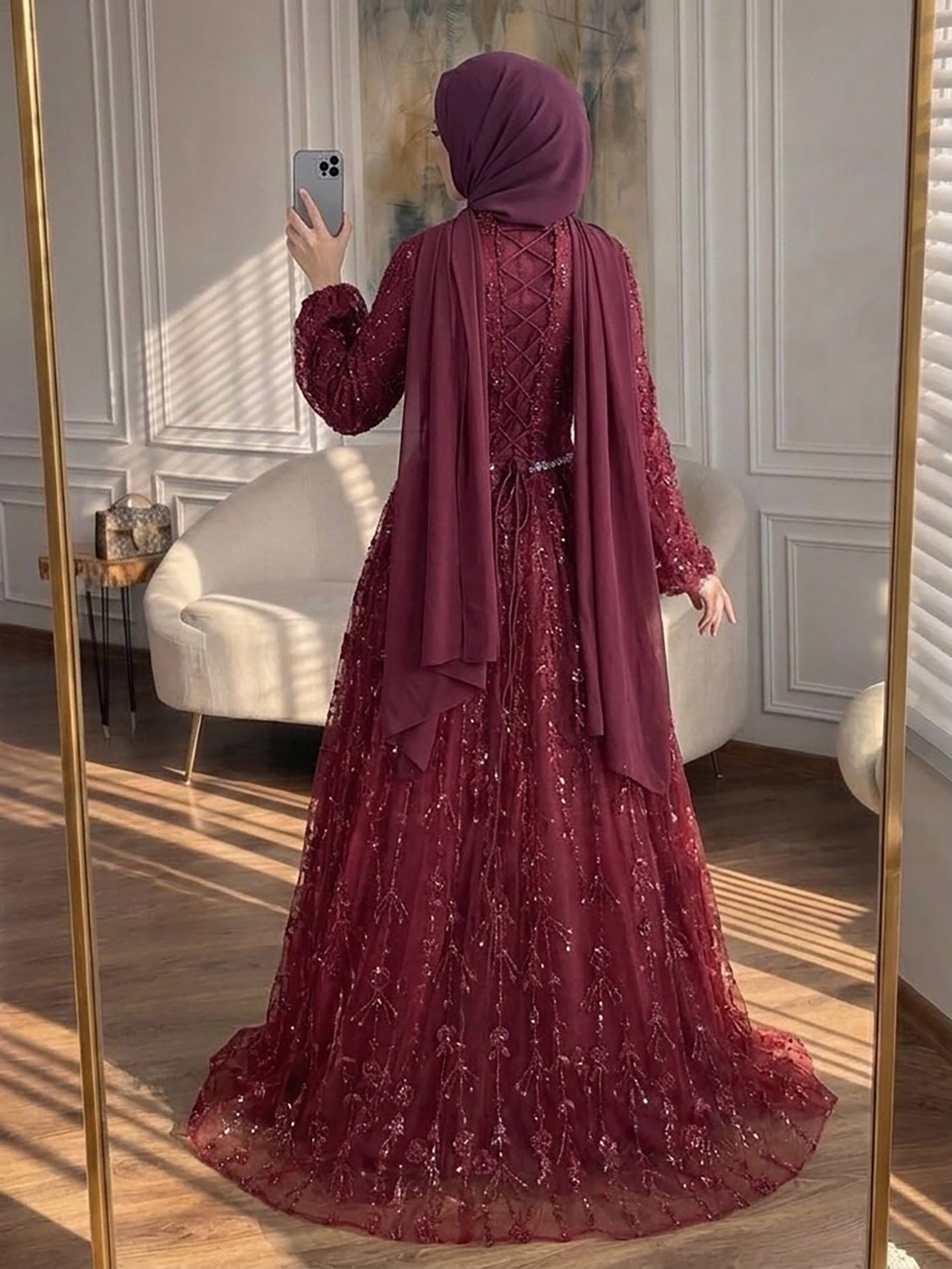 Luxury Sage Green Muslim Long Sleeve A-Line Evening Dress LA72805E SERENE HILL