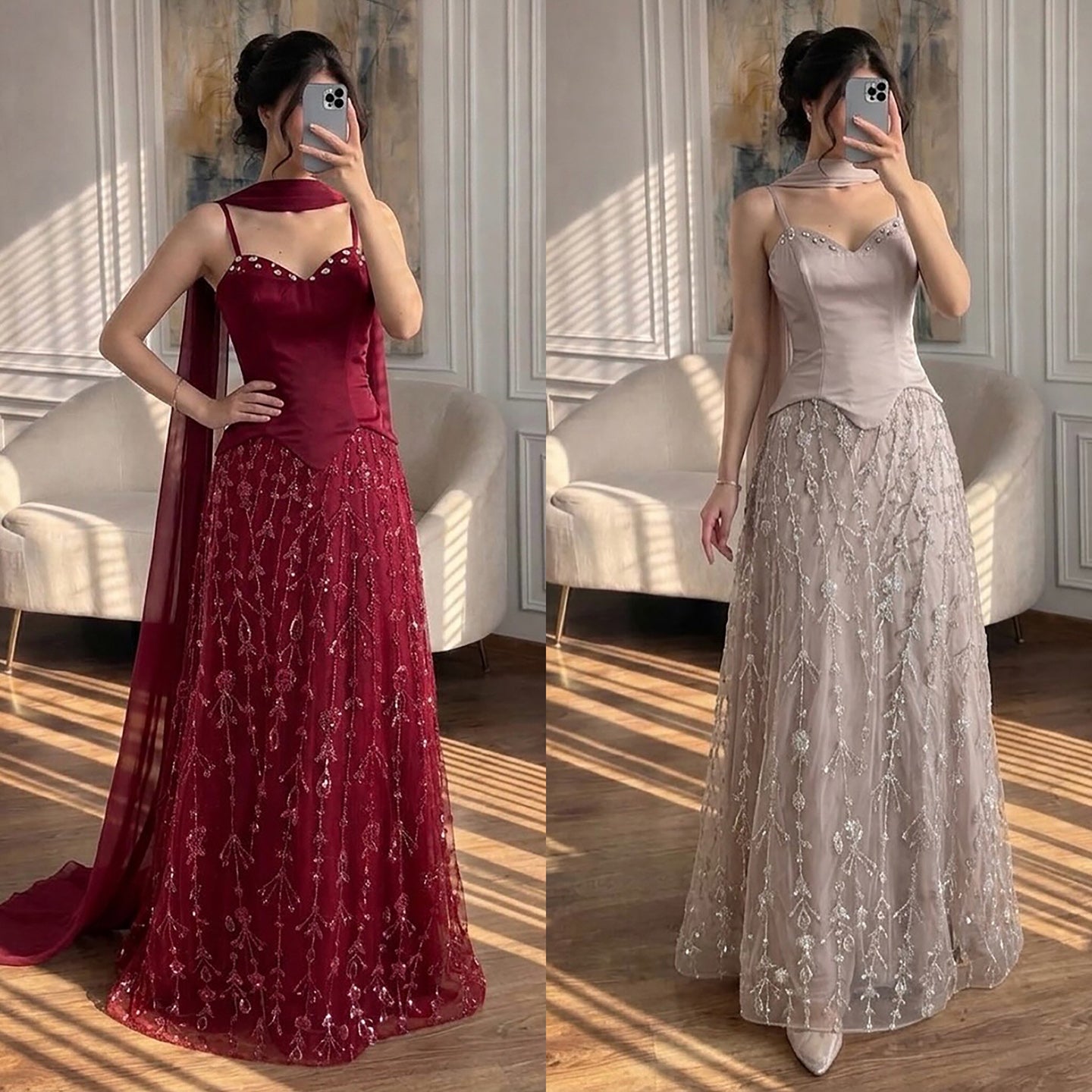 Luxury Nude Beaded Spaghetti Strap A Line Evening Dress LA72805F SERENE HILL