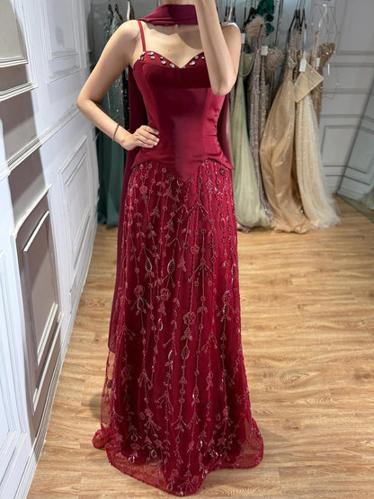 Luxury Nude Beaded Spaghetti Strap A Line Evening Dress LA72805F SERENE HILL