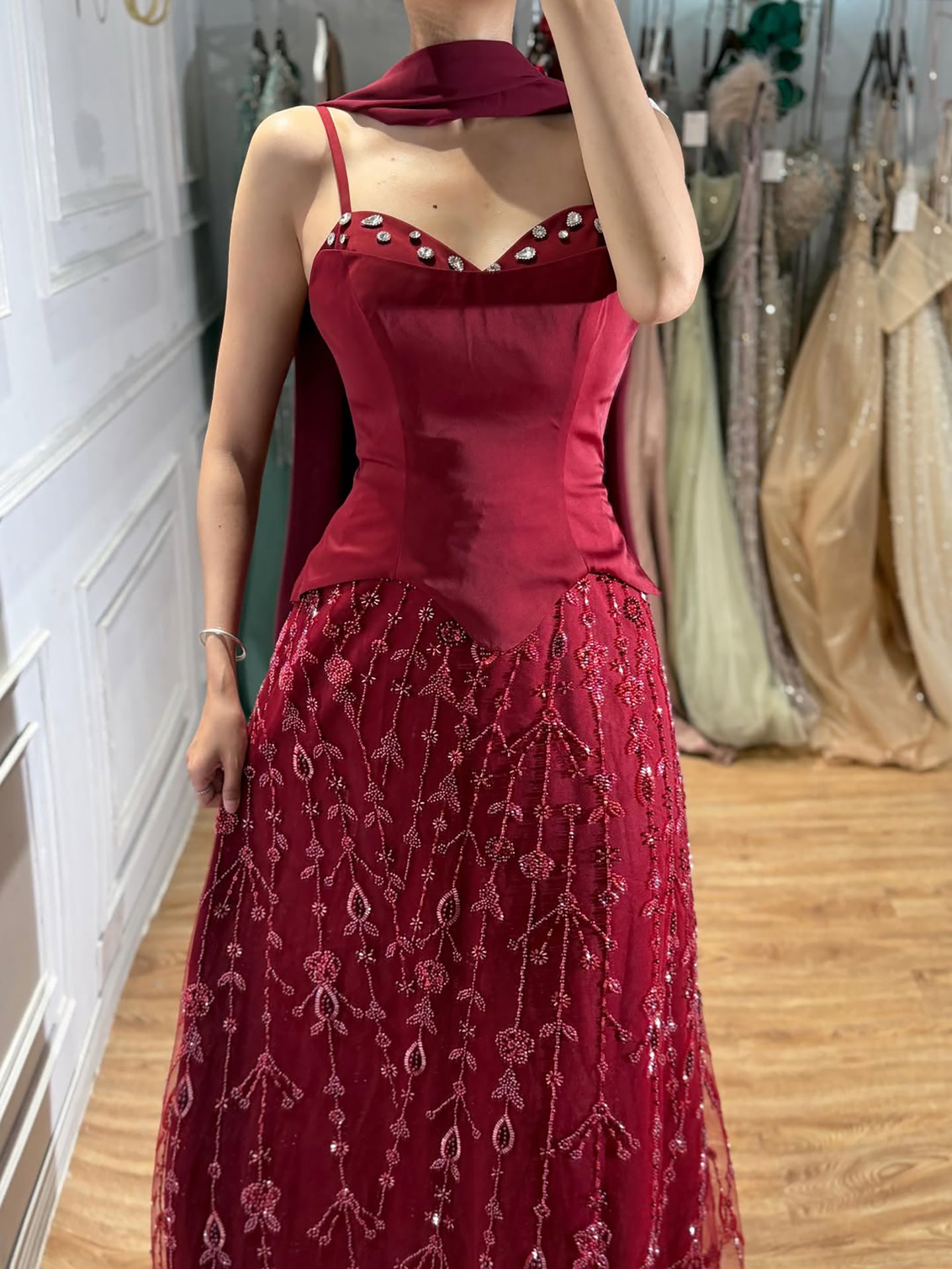 Luxury Nude Beaded Spaghetti Strap A Line Evening Dress LA72805F SERENE HILL