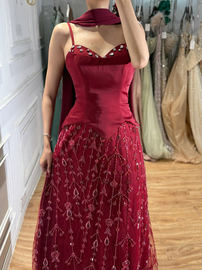 Luxury Nude Beaded Spaghetti Strap A Line Evening Dress LA72805F SERENE HILL