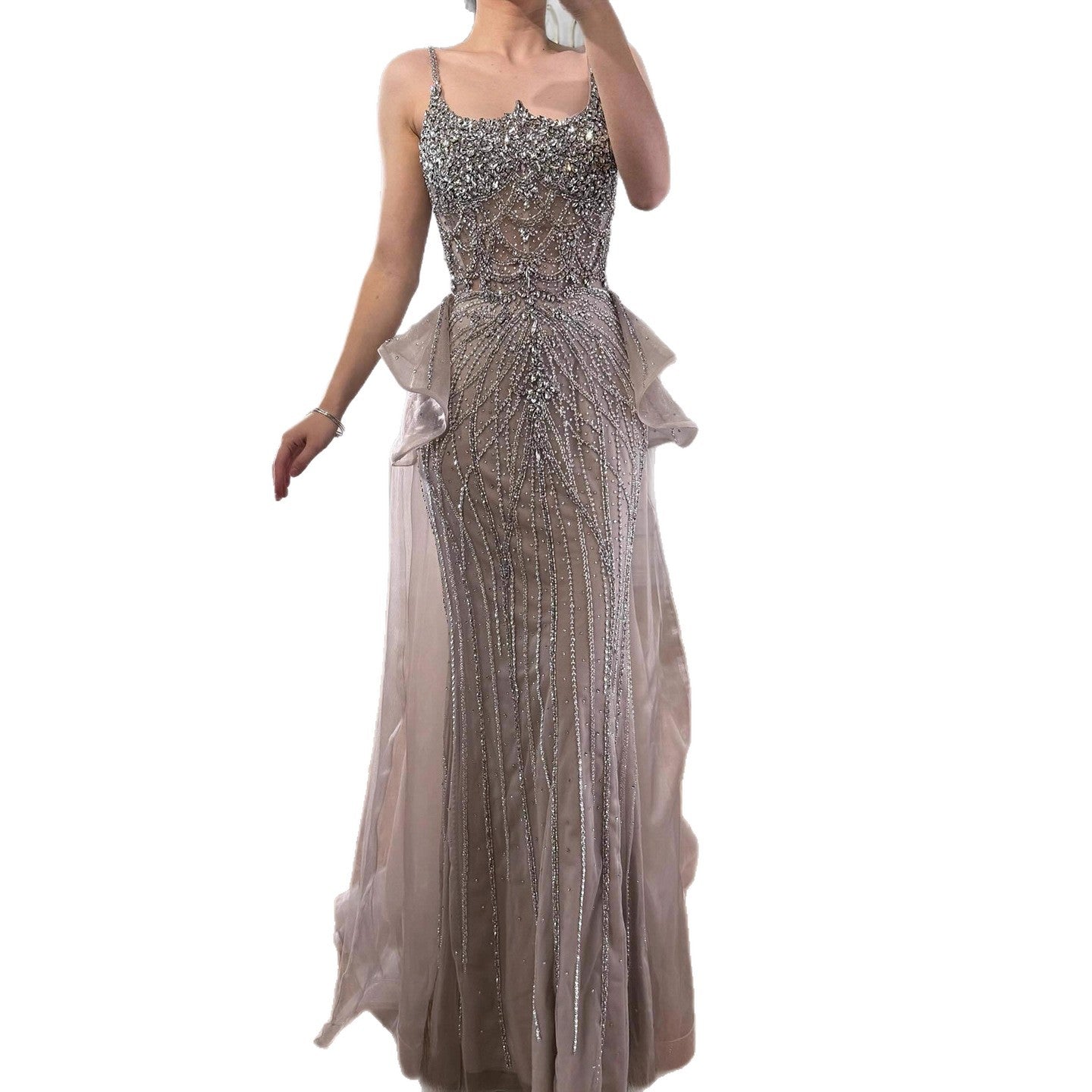 Luxury Caramel Crystal Beaded Spaghetti Strap Mermaid Evening Dress LA72810A SERENE HILL