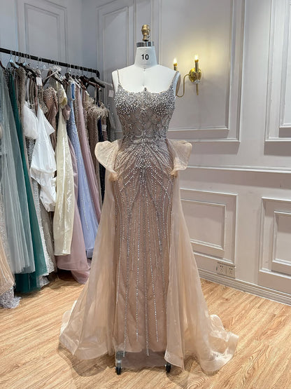 Luxury Caramel Crystal Beaded Spaghetti Strap Mermaid Evening Dress LA72810A SERENE HILL