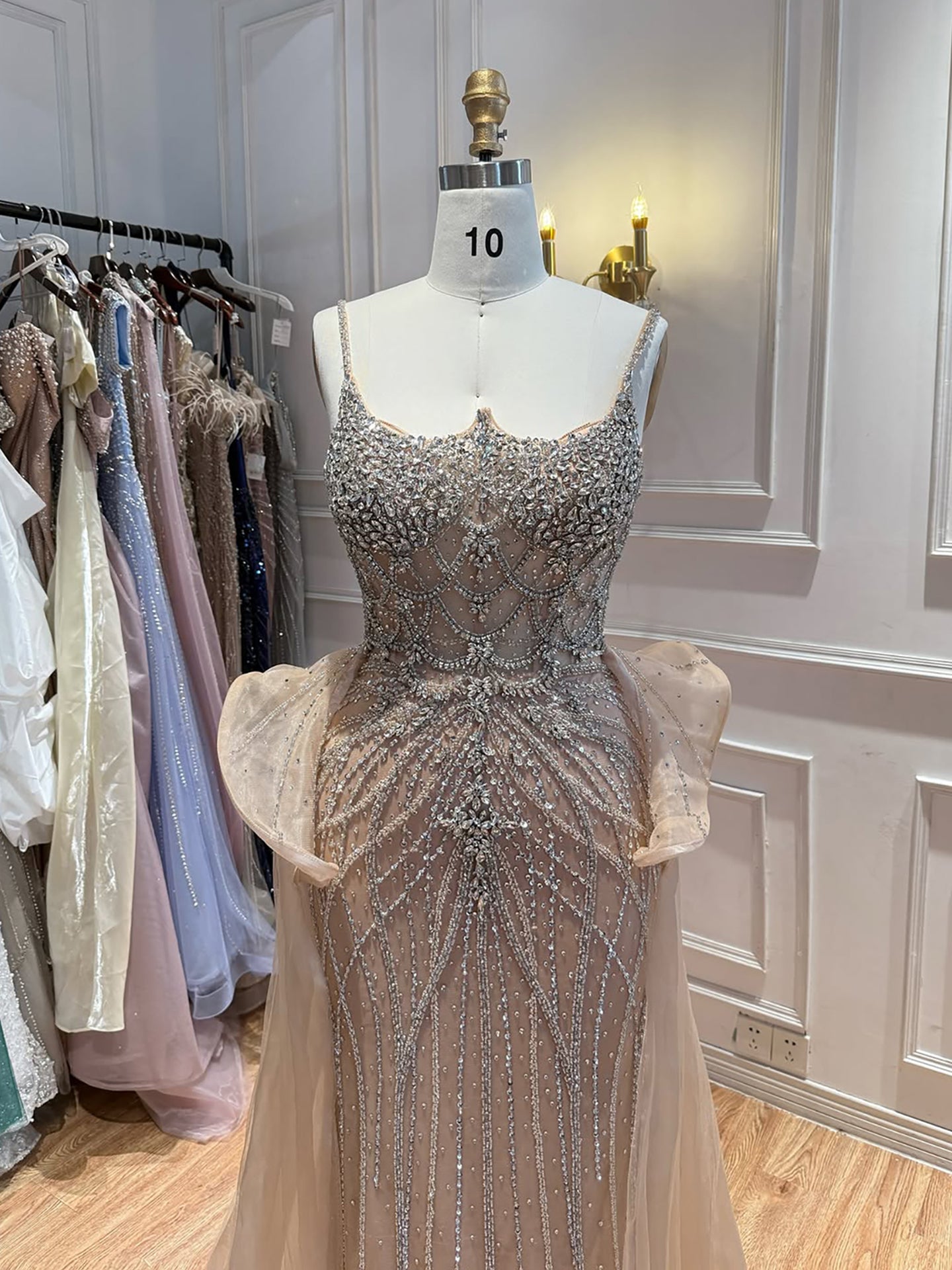 Luxury Caramel Crystal Beaded Spaghetti Strap Mermaid Evening Dress LA72810A SERENE HILL